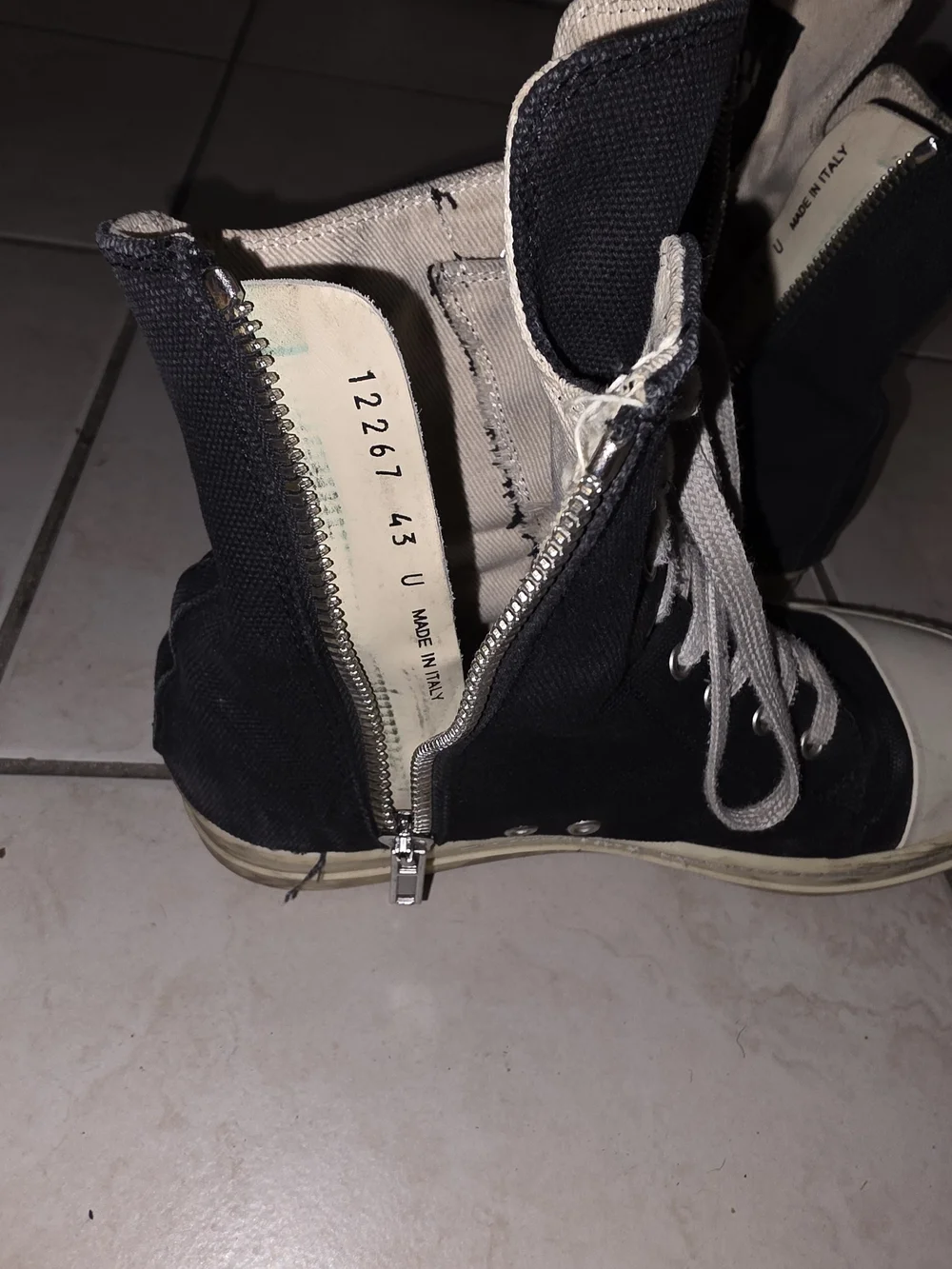 Rick Owens DRKSHDW Ramones Black High-Top Canvas Sneakers with White Toe